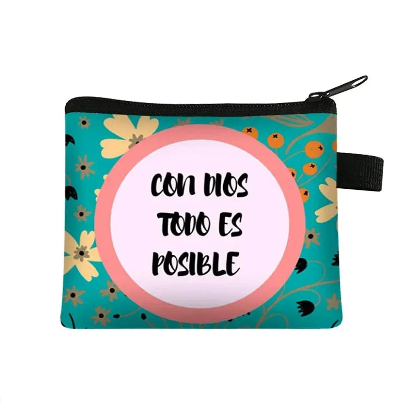 Bible Verse in Spanish Wallet Women Coin Purse Christian Gift Con Dios Todo Es Posible Money Bag Dios Es Amor Small Purses