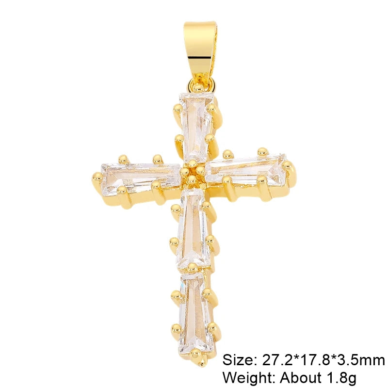 18K Real Gold Plated Enamel Cubic Zirconia Christian Cross Charms For DIY Religious Christmas Pendant Rosary Jewelry Making