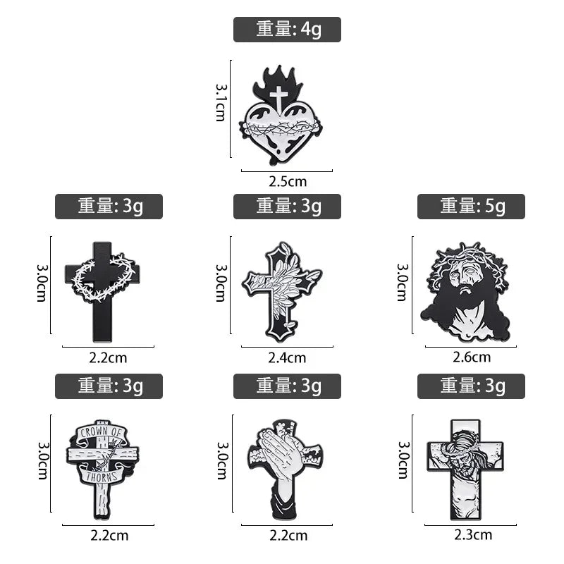 Christian Cross Enamel Pins Jesus Crown Of Thorns Brooches Backpack Clothes Shirt Lapel Badges Punk Gothic Bags Pin Accessories