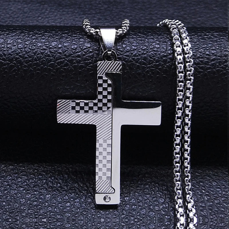 Cross Christian Church Prayer Necklace Men Stainless Steel Gold Color Bible Amulet Necklaces Jewelry