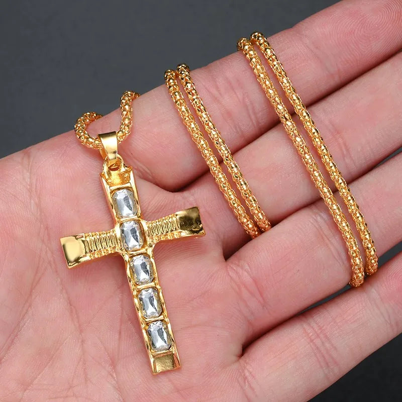 Christian Cross Pendant Women's New Fashion Metal Zircon Inlaid Accessories Religious Amulet Jewelry Without Chain