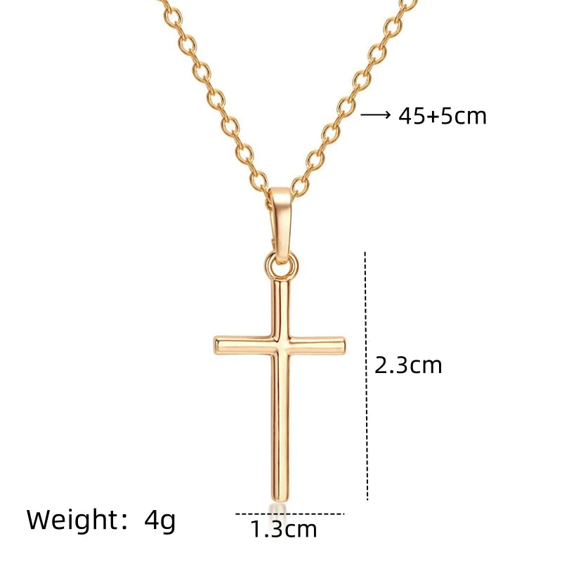Fashion Christian Jesus Cross Necklaces Silver Color Long Chain Simple Pendants For Women Men Jewelry Gifts