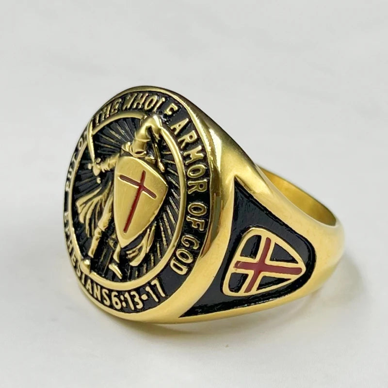 Christian Cross Pattern Men's gold color Templar Knight Crusader Knight Ring Accessories Party stainless steel Jewelry Gift