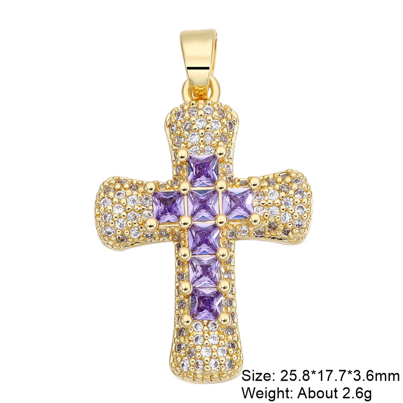 18K Real Gold Plated Enamel Cubic Zirconia Christian Cross Charms For DIY Religious Christmas Pendant Rosary Jewelry Making