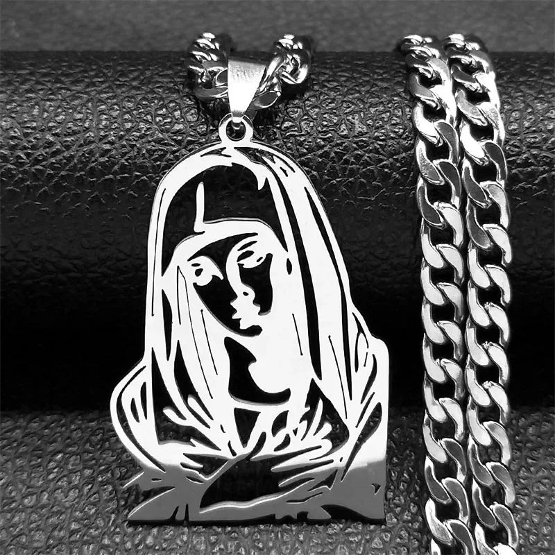 Crown of Thorns Jesus Mary Cross Necklace for Men Stainless Steel Gold Plated Crucifix Pendant Necklaces Jewelry