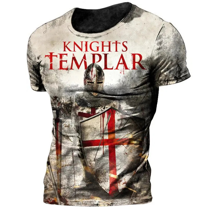 Templar 3D Printed Jesus Christ Cross Men's Retro Street Oversized Casual Loose Comfortable Round Neck Short Sleeve T-shirt Tops