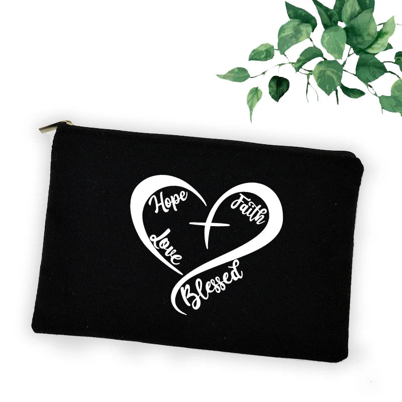 Cross Jesus Faith Christian Cosmetic Bag Girl Lipstick Bags Women Make Up Organizer Pouch Toiletry Case Pencil Bag Easter Gifts