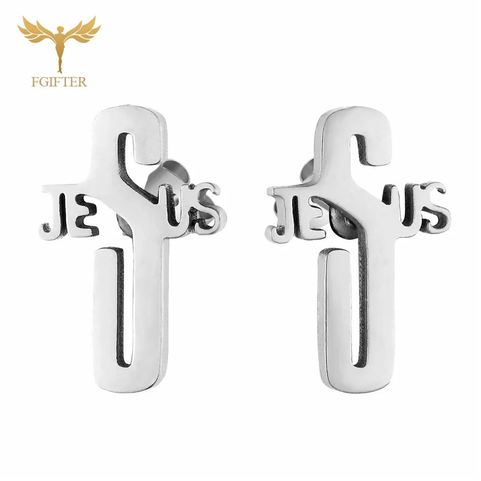 12 Pairs Pack Stainless Steel Earrings Set Cross Jesus Ear Studs Piercing Jewelry Wholesale Christian Catholicism Accessories