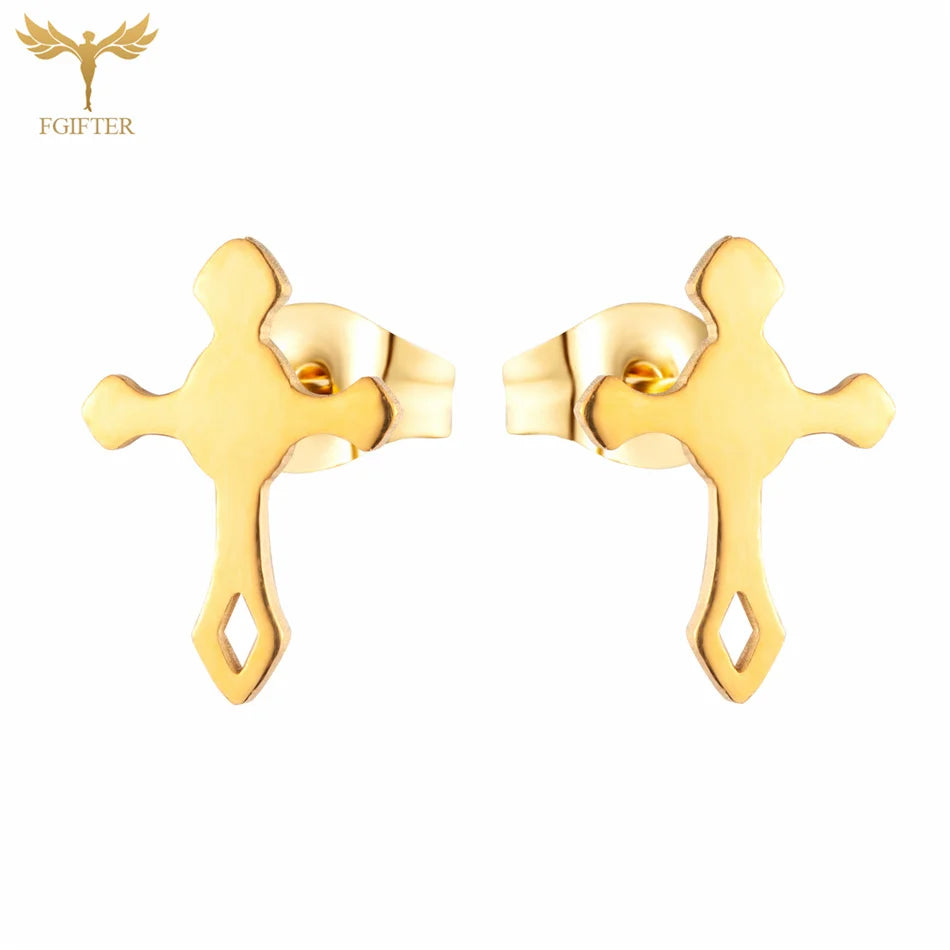 12 Pairs Pack Stainless Steel Earrings Set Cross Jesus Ear Studs Piercing Jewelry Wholesale Christian Catholicism Accessories