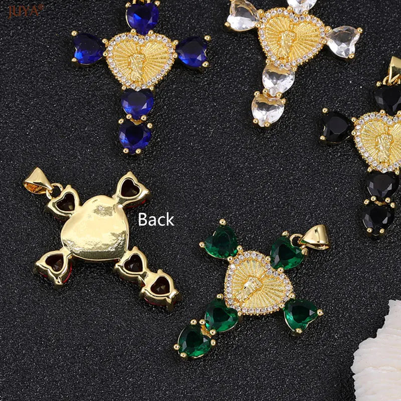 Luxury Natural Zircon Cross Talisman Charms 18k Gold Plated Pendants For Women Necklaces DIY Jewelry Making Accessories