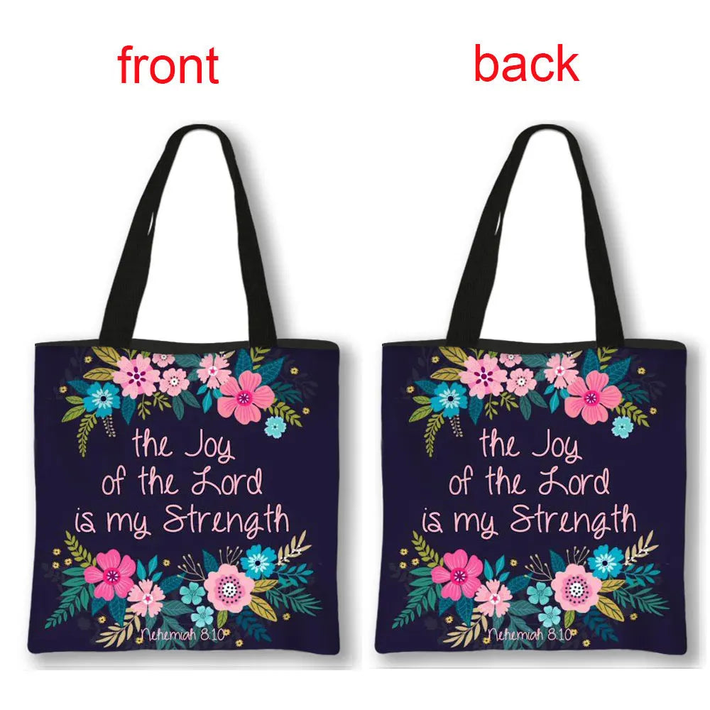 Christian Bible Verse Print Handbag God He Will Sustain You Lady Shopping Fashion Shoulder Bag Girl Travel Tote Bag Gift