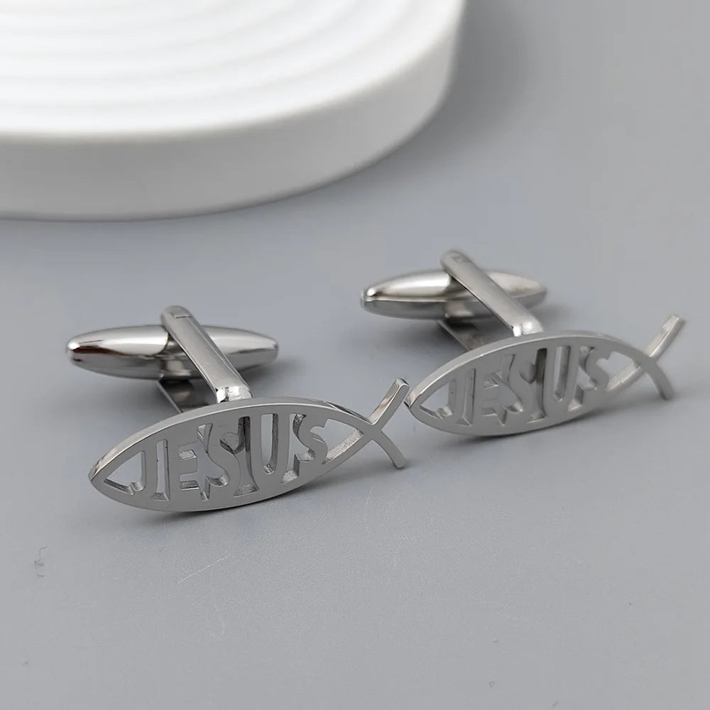 Stainless Steel Jesus Letter Fish Brooch Men's Shirt Suit Badge Pins Fashion Jewelry Accessories Religious Christian Gift