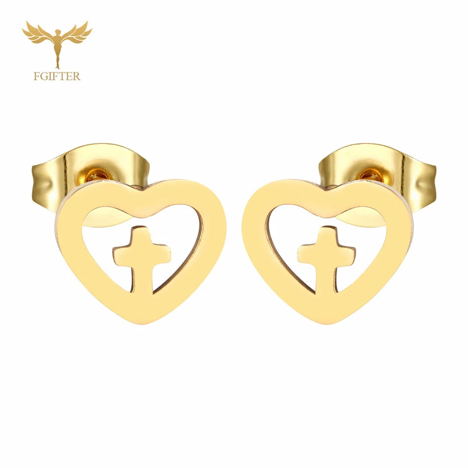 12 Pairs Pack Stainless Steel Earrings Set Cross Jesus Ear Studs Piercing Jewelry Wholesale Christian Catholicism Accessories