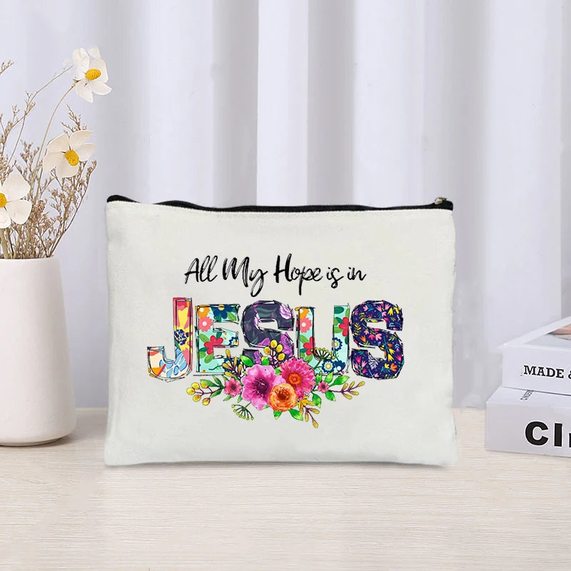 Love Jesus Pattern Zipper Makeup Bag Christianity Catholicism Cosmetic Cases Faith in Jesus Christ Travel Lipstick Pouch Gifts