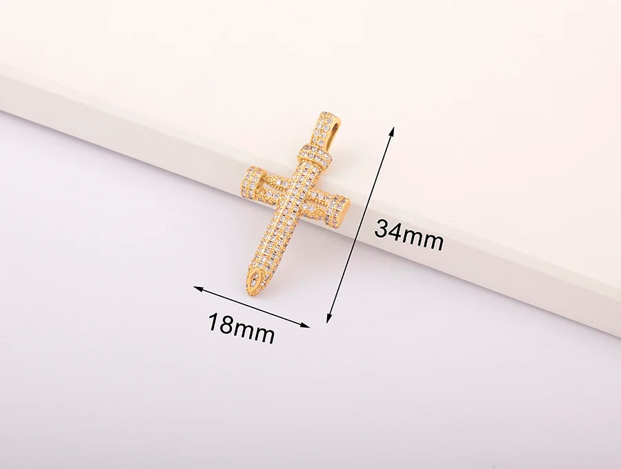 New Retro Christian Jesus Cross Pendant DIY Necklace For Women Copper Shiny Zircon Charms Jewelry Making Supplies Accessories