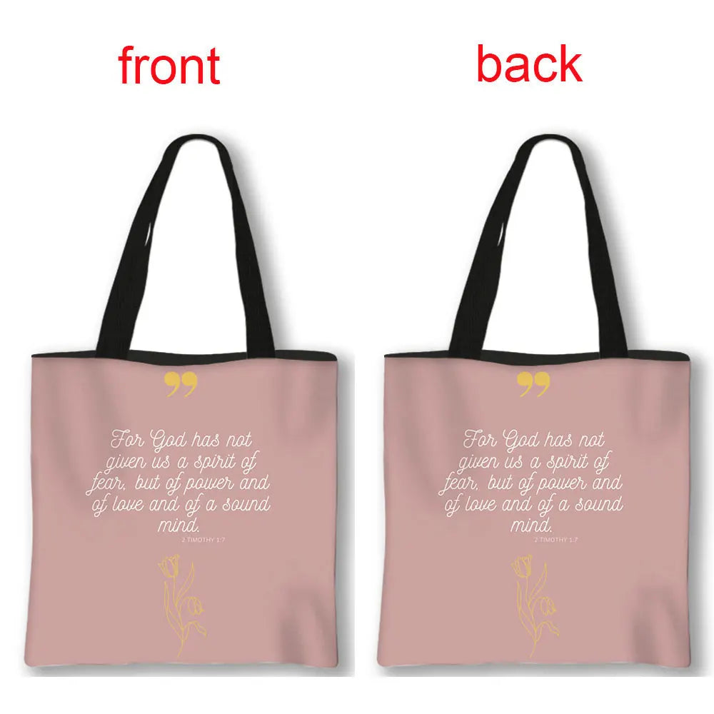 Christian Bible Verse Print Handbag God He Will Sustain You Lady Shopping Fashion Shoulder Bag Girl Travel Tote Bag Gift