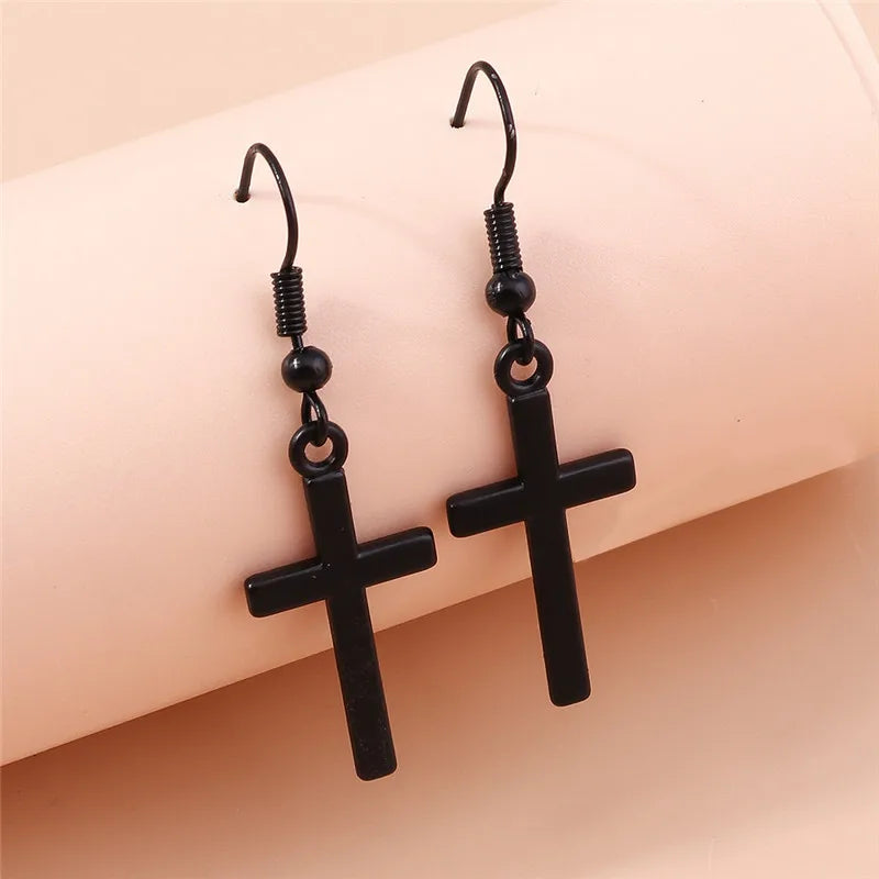 Fashion Zircon Crystal Cross Earrings for Women Men Gothic Punk Hip Hop Jesus Crucifix Dangle Earring Christian Party Jewelry