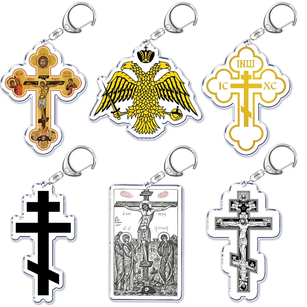 Orthodox Jesus Icon Keychain Christian God Cross Double Sided Keyring Chain Key Ring Chains for Bag Pendant Aaccessories Gift