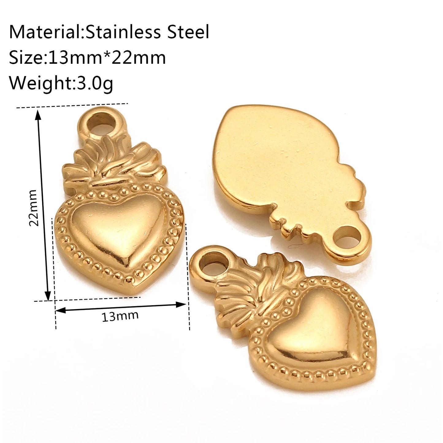 3Pc/Lot Christian Amulet Pendants Stainless Steel Sacred Heart Charms Flame Love Heart DIY Necklace Earring Jewelry Accessories