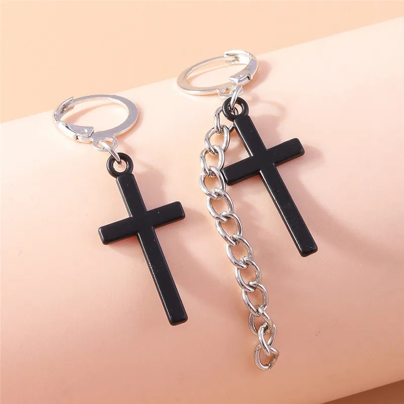 Fashion Zircon Crystal Cross Earrings for Women Men Gothic Punk Hip Hop Jesus Crucifix Dangle Earring Christian Party Jewelry