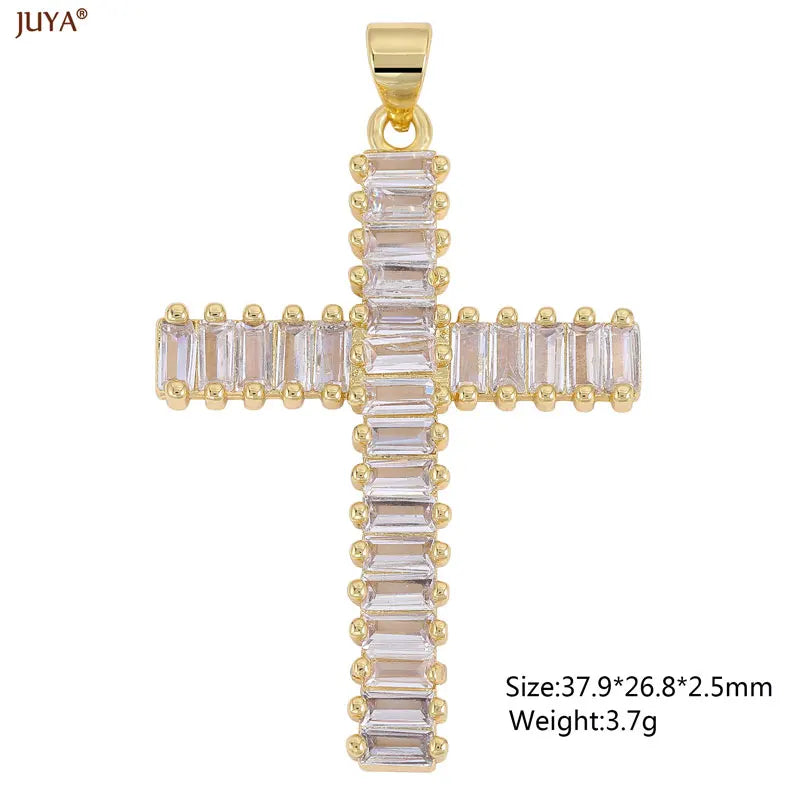 Luxury Natural Zircon Cross Talisman Charms 18k Gold Plated Pendants For Women Necklaces DIY Jewelry Making Accessories
