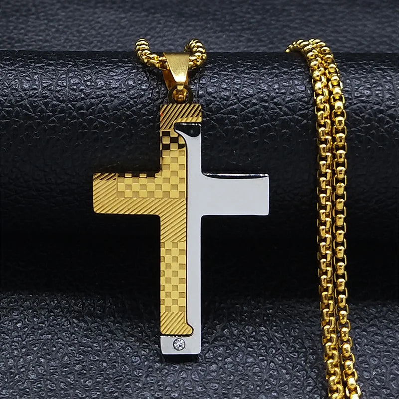 Cross Christian Church Prayer Necklace Men Stainless Steel Gold Color Bible Amulet Necklaces Jewelry