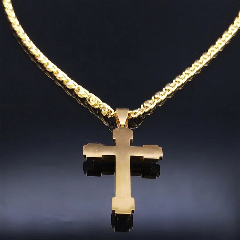 Cross Chain Necklace Pendant Stainless Steel Luxury Zircon Jewelry Neck Accessories Christian