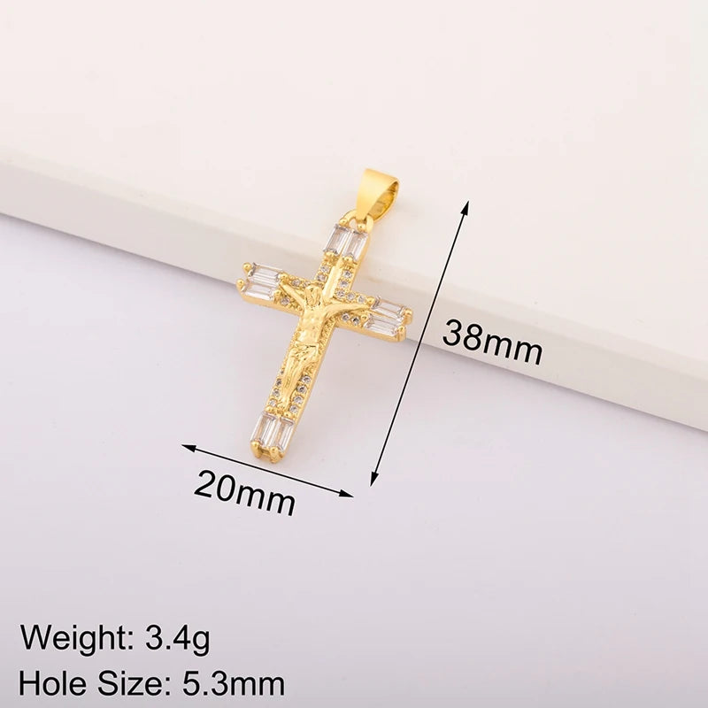 New Retro Christian Jesus Cross Pendant DIY Necklace For Women Copper Shiny Zircon Charms Jewelry Making Supplies Accessories