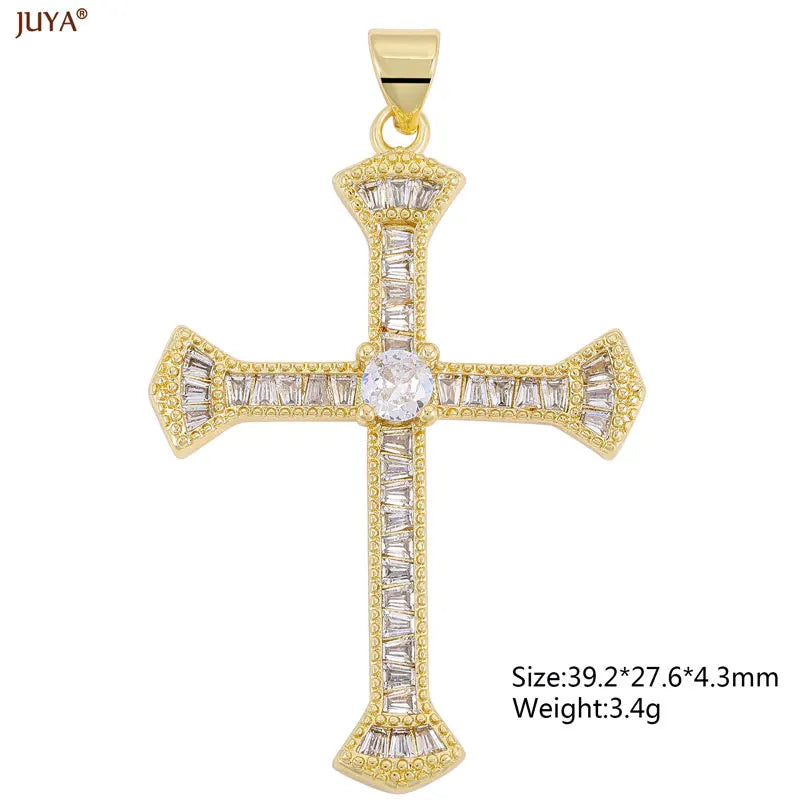 Luxury Natural Zircon Cross Talisman Charms 18k Gold Plated Pendants For Women Necklaces DIY Jewelry Making Accessories