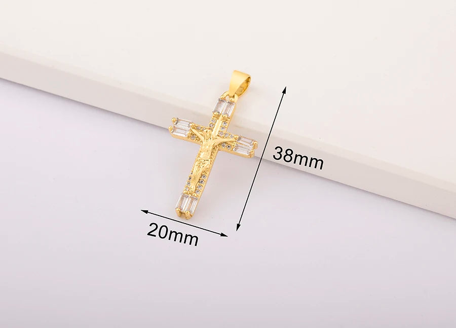 New Retro Christian Jesus Cross Pendant DIY Necklace For Women Copper Shiny Zircon Charms Jewelry Making Supplies Accessories