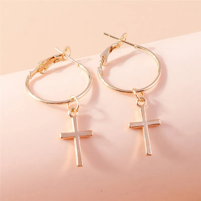 Fashion Zircon Crystal Cross Earrings for Women Men Gothic Punk Hip Hop Jesus Crucifix Dangle Earring Christian Party Jewelry