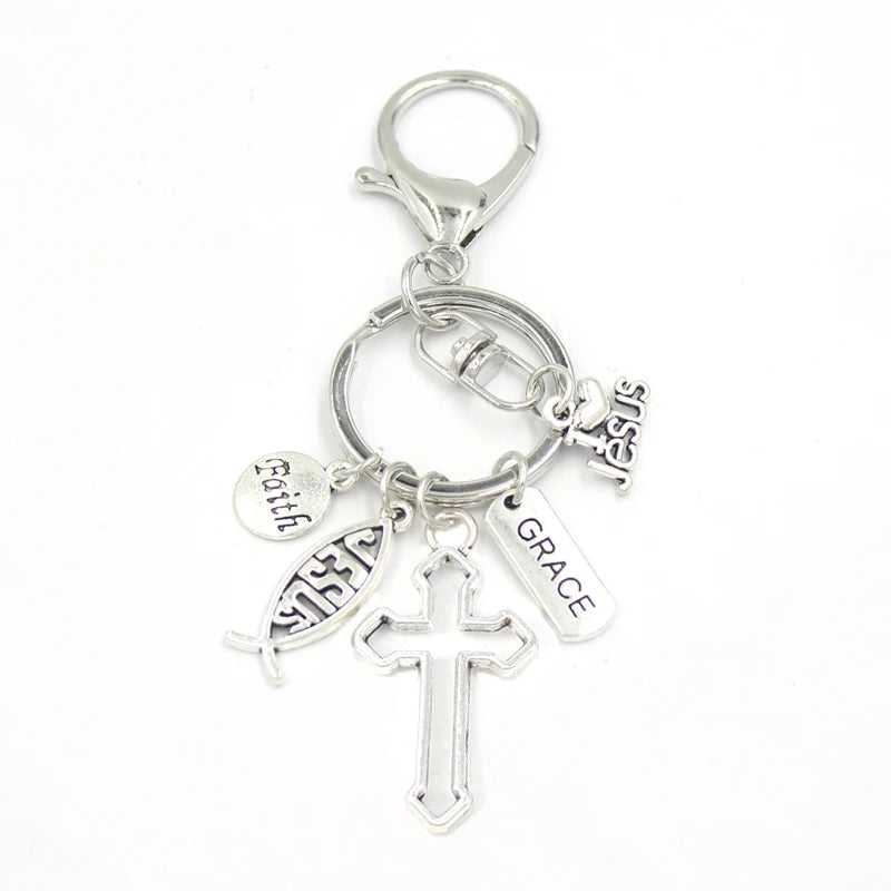 New Arrival Jesus Key Chain Grace Cross Faith Keychain Key Ring Holder Bag Pendant Accessory Jewelry Christmas Gifts Women Men