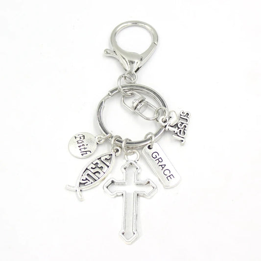 New Arrival Jesus Key Chain Grace Cross Faith Keychain Key Ring Holder Bag Pendant Accessory Jewelry Christmas Gifts Women Men