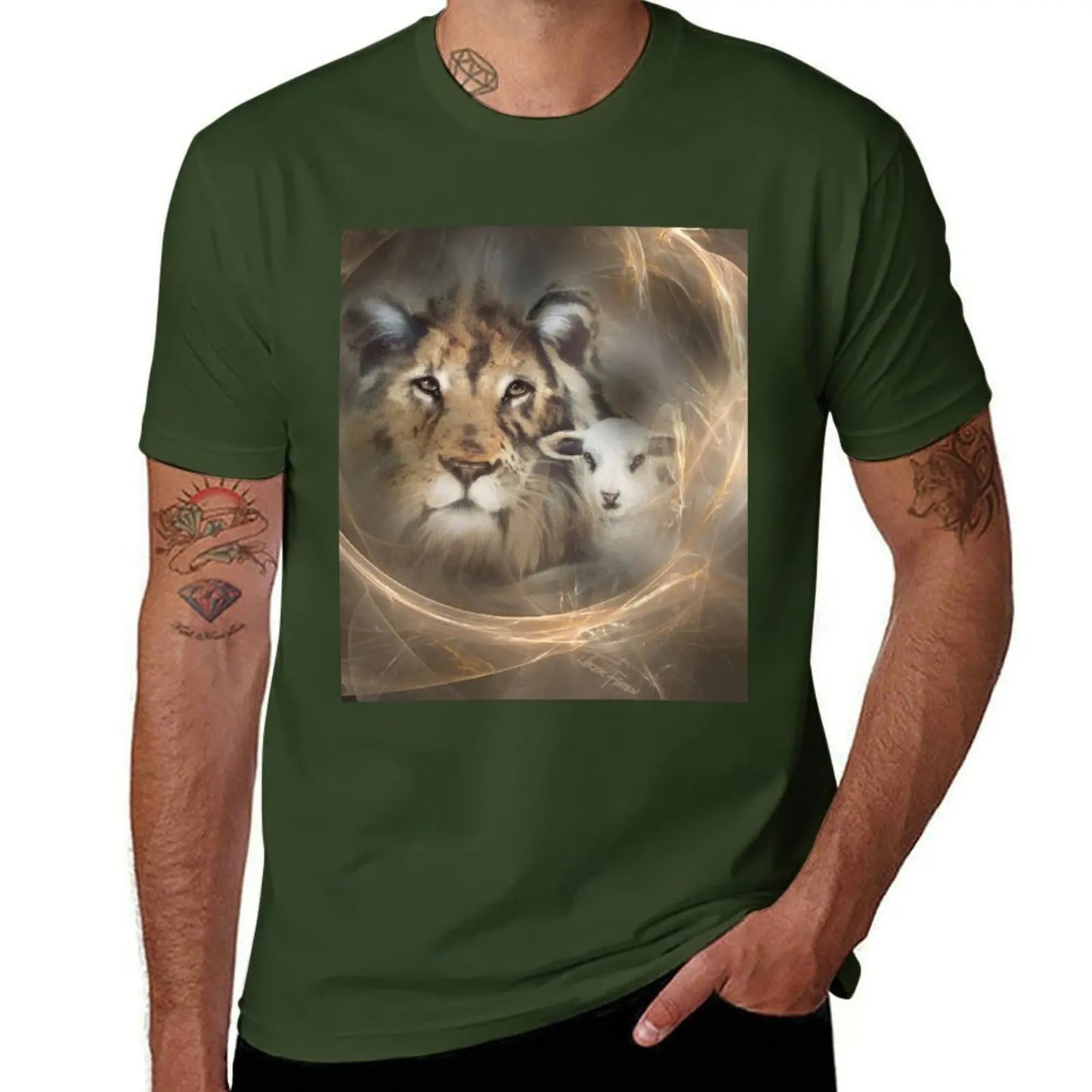 Lion Lamb Christ Jesus Christian Spirituality Gifts Popular Best Selling Beautiful Men's T Shirts