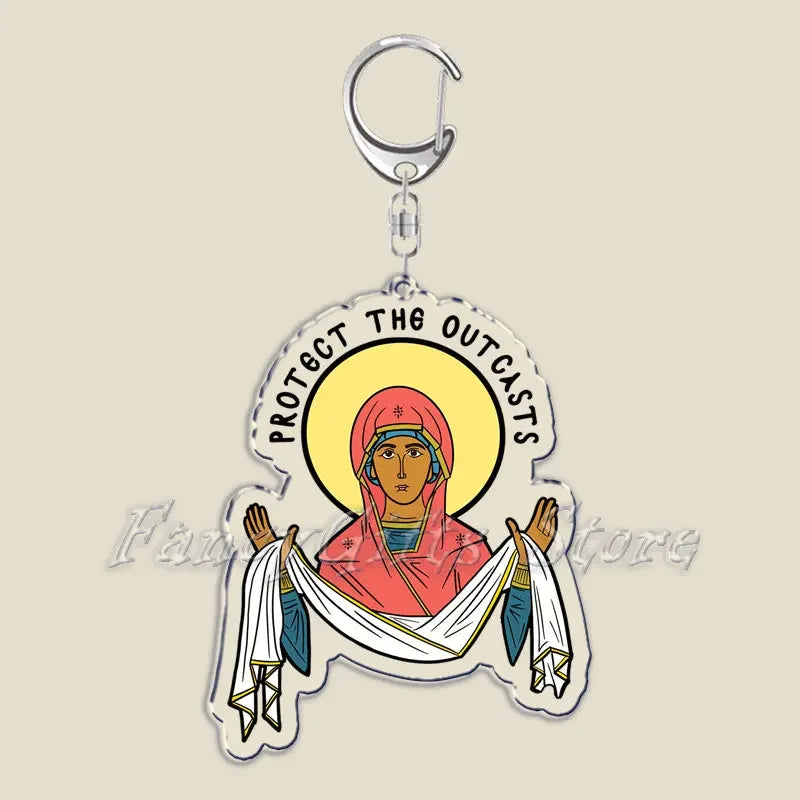 Orthodox Jesus Icon Keychain Christian God Cross Double Sided Keyring Chain Key Ring Chains for Bag Pendant Aaccessories Gift