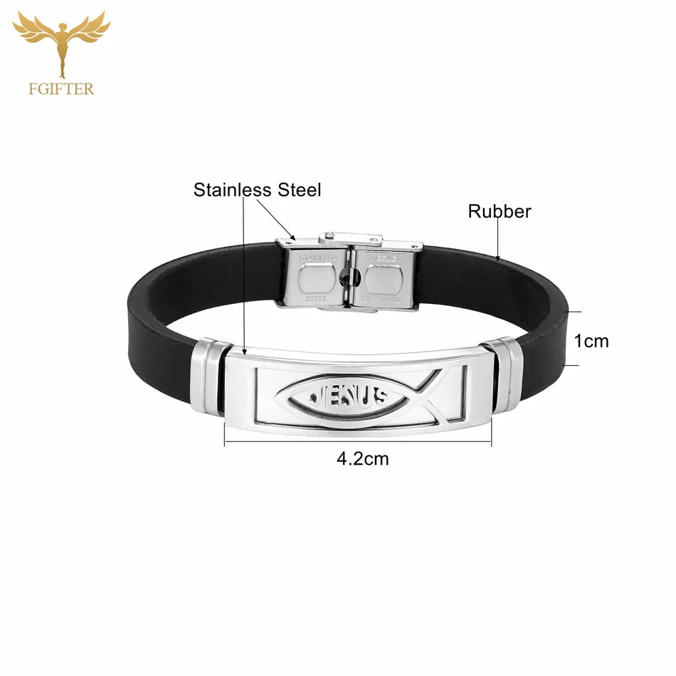 Christian Jesus Fish Cross Bracelet Ichthys Ichtus Symbol Stainless Steel Accessories Silicone Wristband Washable Summer Jewelry
