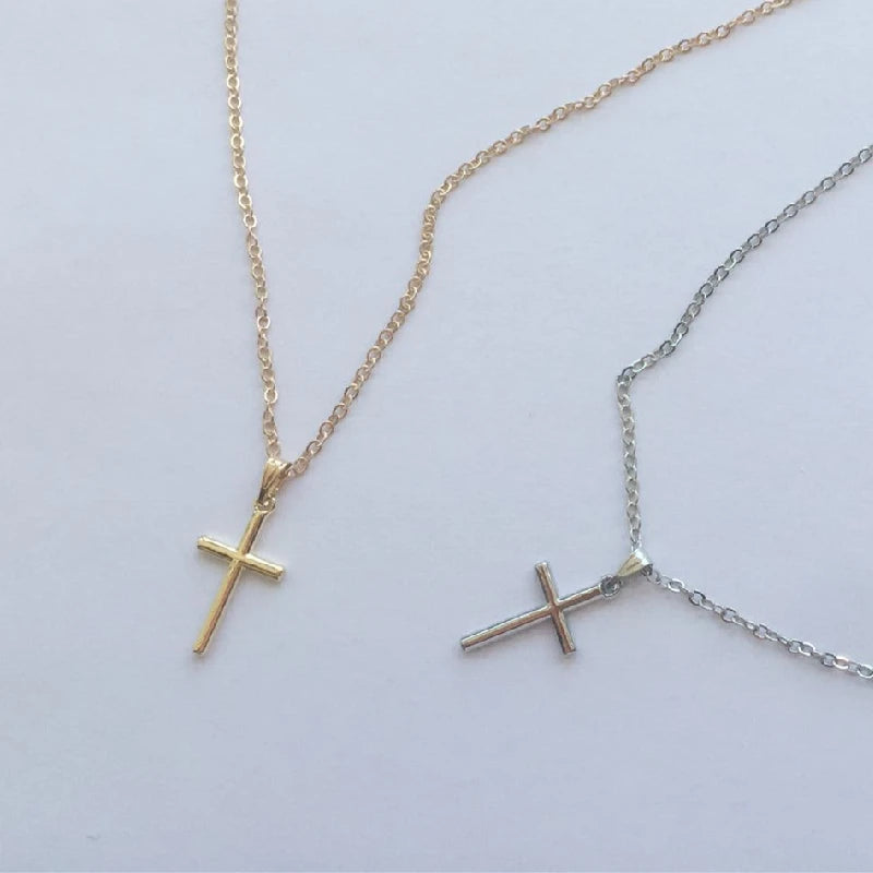 Fashion Christian Jesus Cross Necklaces Silver Color Long Chain Simple Pendants For Women Men Jewelry Gifts