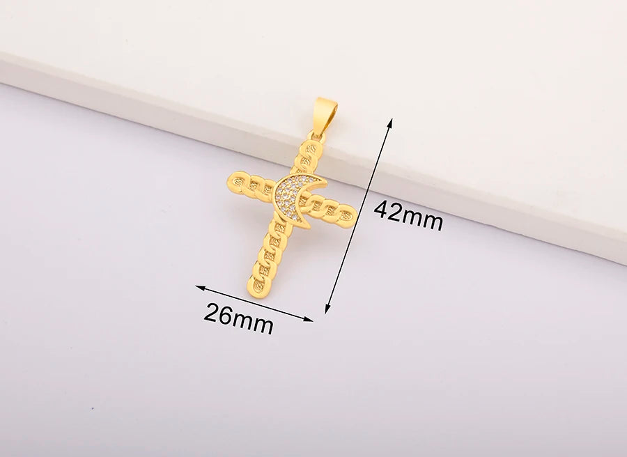 New Retro Christian Jesus Cross Pendant DIY Necklace For Women Copper Shiny Zircon Charms Jewelry Making Supplies Accessories