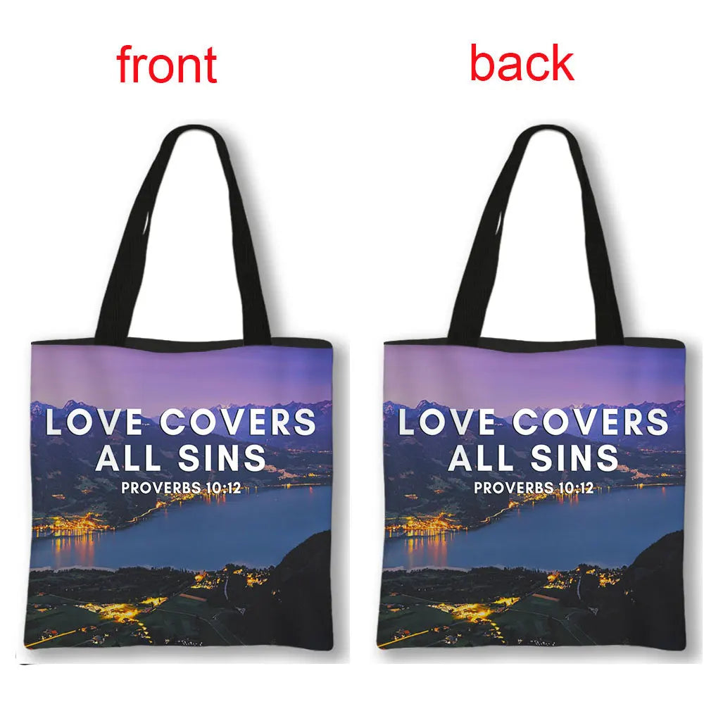 Christian Bible Verse Print Handbag God He Will Sustain You Lady Shopping Fashion Shoulder Bag Girl Travel Tote Bag Gift