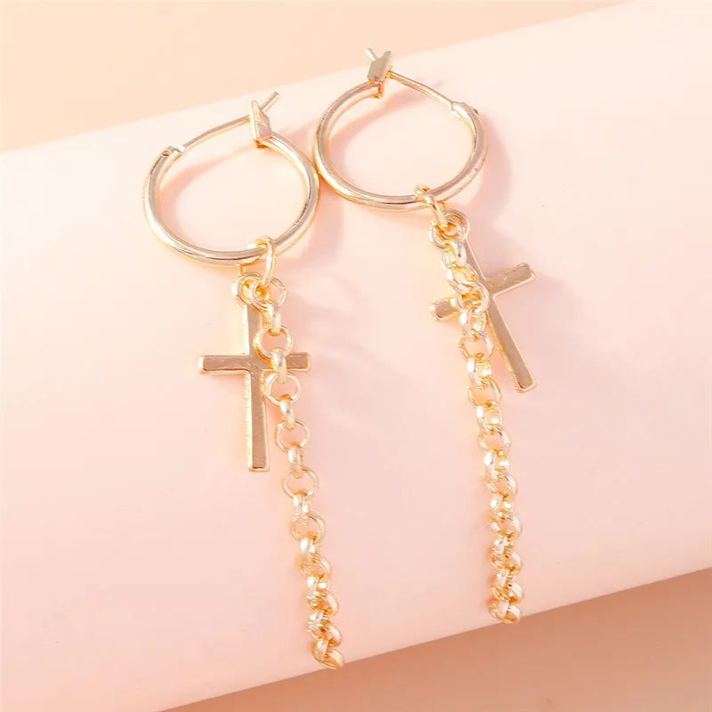 Fashion Zircon Crystal Cross Earrings for Women Men Gothic Punk Hip Hop Jesus Crucifix Dangle Earring Christian Party Jewelry