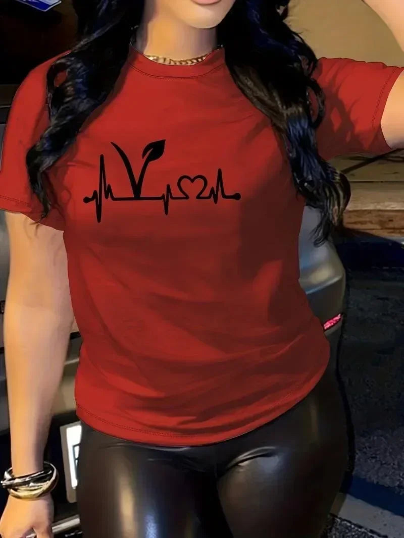 Plant Print Short Sleeve T-Shirt Crew Neck Casual Top for Summer Spring Women's Clothing Casual Fashionable Personality Pullover