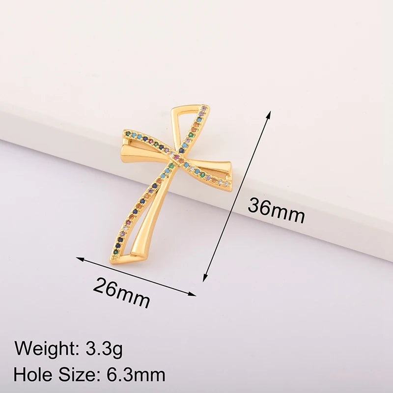 New Retro Christian Jesus Cross Pendant DIY Necklace For Women Copper Shiny Zircon Charms Jewelry Making Supplies Accessories