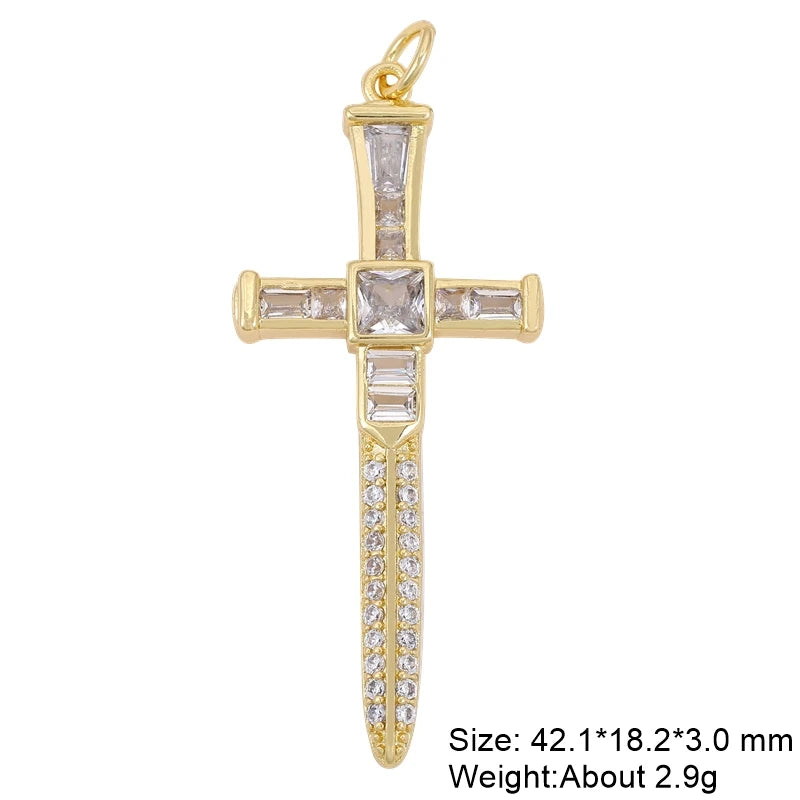 18K Real Gold Plated Enamel Cubic Zirconia Christian Cross Charms For DIY Religious Christmas Pendant Rosary Jewelry Making