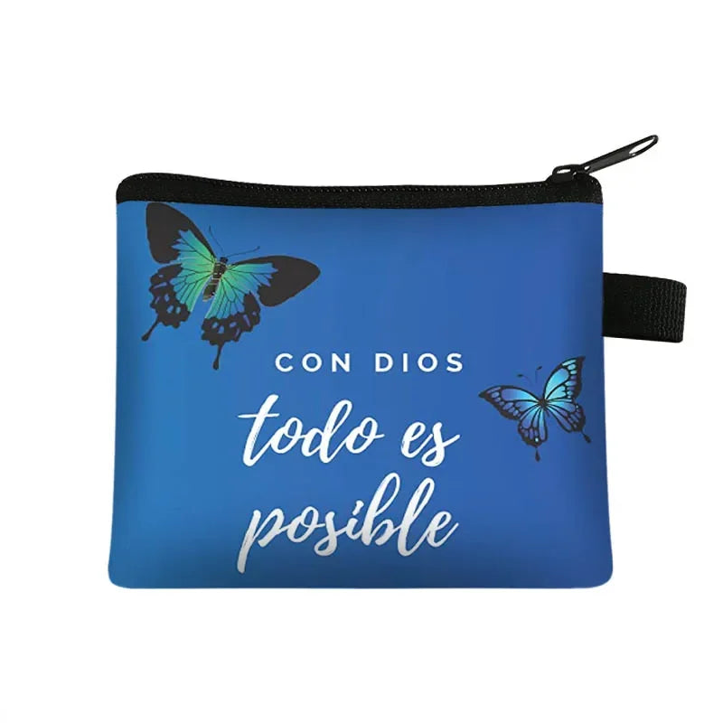 Christian Gift Bible Verse Wallet  Women Coin Purse Con Dios Todo Es Posible Money Bag Small Handbag Floral Purses