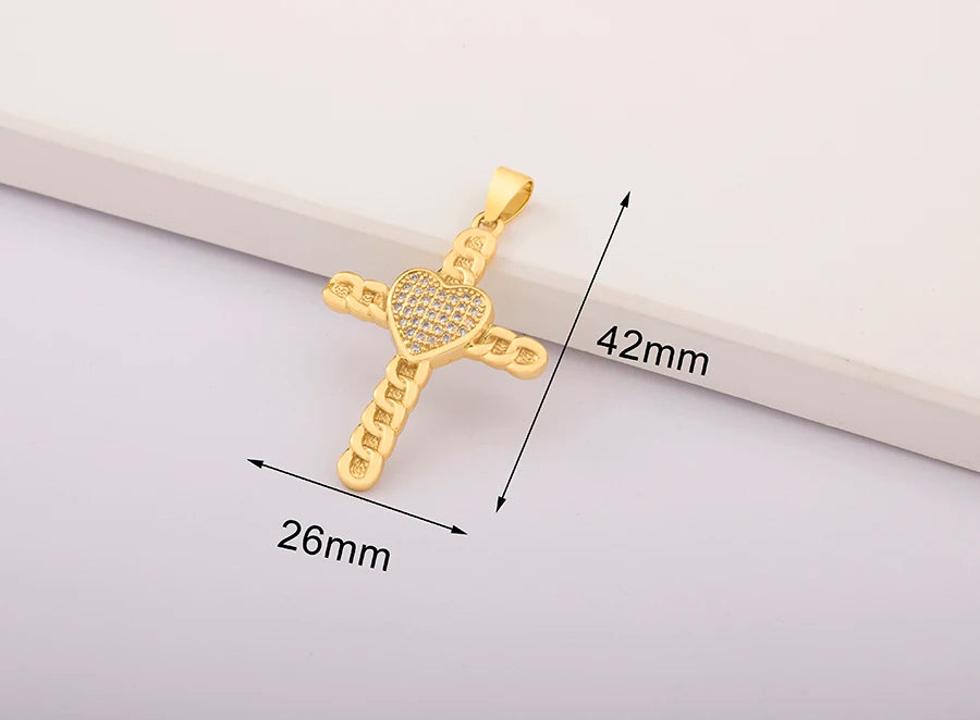 New Retro Christian Jesus Cross Pendant DIY Necklace For Women Copper Shiny Zircon Charms Jewelry Making Supplies Accessories