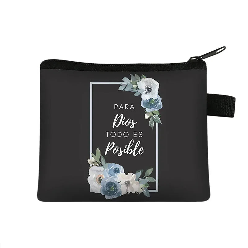 Christian Gift Bible Verse Wallet  Women Coin Purse Con Dios Todo Es Posible Money Bag Small Handbag Floral Purses