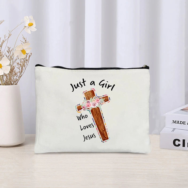Love Jesus Pattern Zipper Makeup Bag Christianity Catholicism Cosmetic Cases Faith in Jesus Christ Travel Lipstick Pouch Gifts
