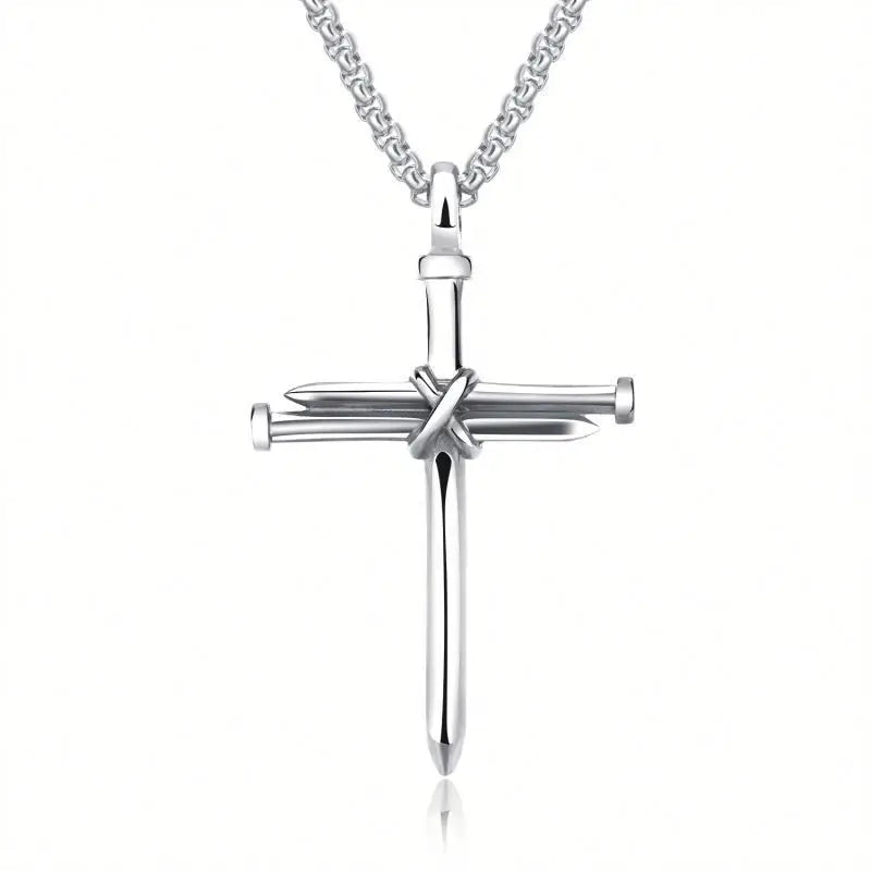 Mens Jewellery Black Stainless Steel Necklace Men Nail Cross Pendant Chain Necklace Christian Church Accessories Collar