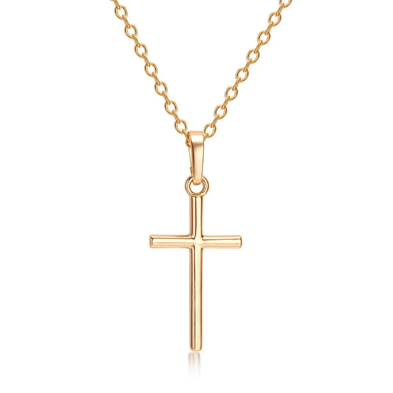 Fashion Christian Jesus Cross Necklaces Silver Color Long Chain Simple Pendants For Women Men Jewelry Gifts