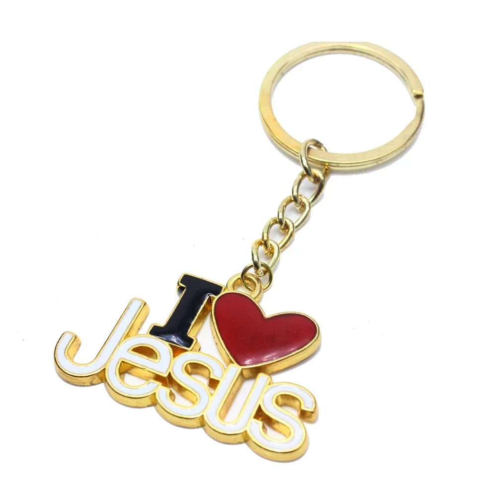 Creative "I Love Jesus "Letter Metal Keychain Charms Christian Religious Jesus Fish Sign Car Keyring Pendant Bag Ornaments